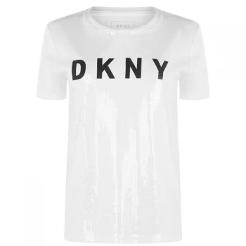 Image of DKNY Logo Sequin T Shirt - WHITE/BLACK