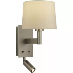 Image of Wall Light Antique Bronze Plate & Taupe Fabric 60W E27 GLS & 2W LED e10669