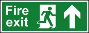 Image of Fire Exit (Man Arrow Up) Sign, S/A Vinyl