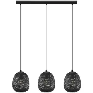 image of Netlighting Dembleby 3 Lamp Straight Bar Pendant Ceiling Light Black - EG43266