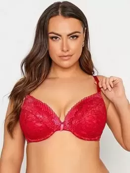 Image of Yours Clothing Contrast Lace Plunge Bra - Red, Size 40E, Women