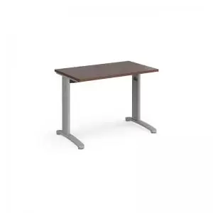 image of TR10 straight desk 1000mm x 600mm - silver frame and walnut top