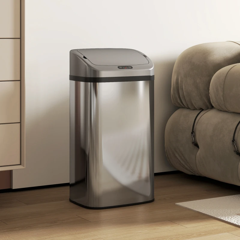 Image of HOMCOM 48L Sensor Bin, Stainless Steel Kitchen Bin with Automatic Close, Silver 851-047V00SR
