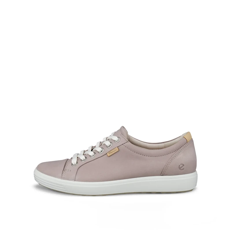 Image of Ecco Soft 7 430003 Leather Womens Low Top Trainers - Grey Rose - Size:UK 4.5