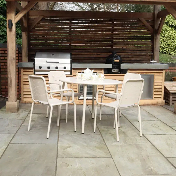 Image of Porto 4 Seater Round Dining Set with Stacking Chairs Champagne