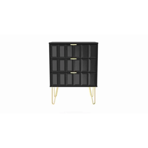 image of Welcome Furniture Ready Assembled Cube 3 Drawer Midi Sideboard In Deep Black