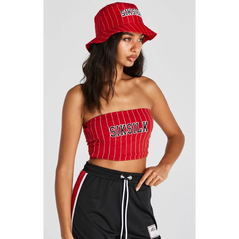Image of SikSilk Pinstripe Bandeau Top - Red Red 10