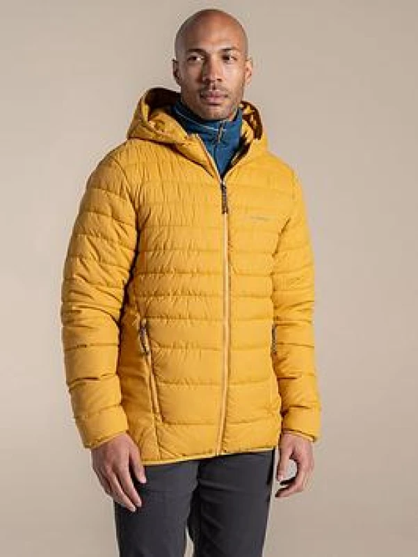 Image of Craghoppers Craghoppers Men Compresslite Hooded Baffled Hooded Insulated Jacket in Yellow Size: X-Large Yellow XL Male 5063260143370