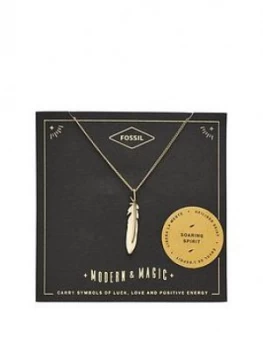 Image of Fossil Gold Tone Feather Pendant Necklace