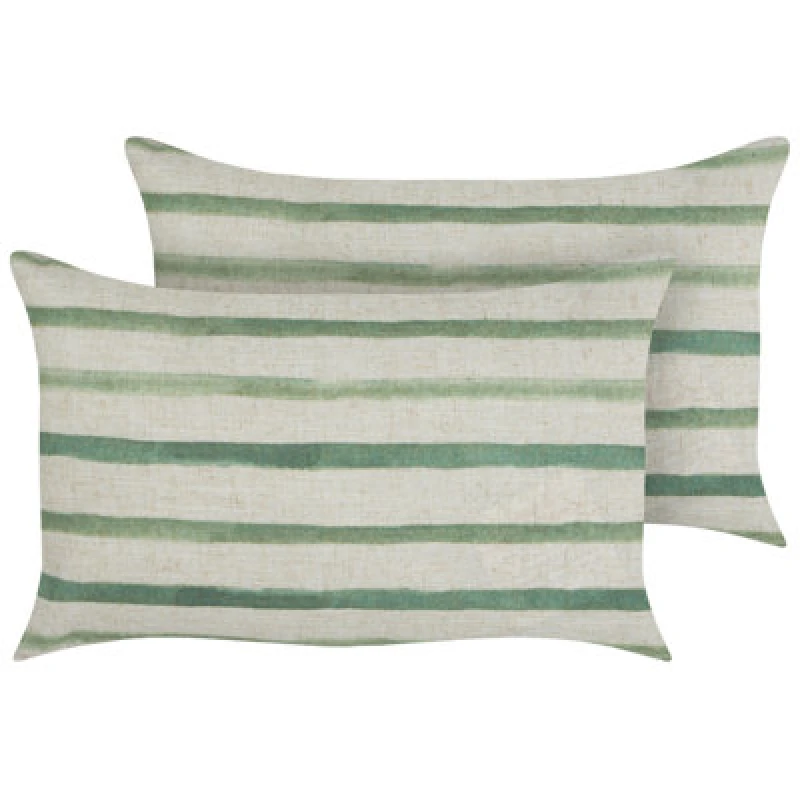 Image of Beliani Set Of 2 Decorative Cushions Kafra 30 X 50 Cm Green Striped