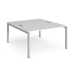 Image of Bench Desk 2 Person Rectangular Desks 1400mm White Tops With Silver Frames 1600mm Depth Connex