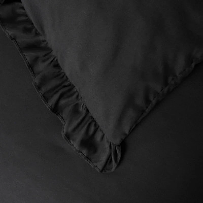 Image of OHS OHS Frill Edge Decor Duvet Cover with Pillowcase Bedding Set in Black Size: King Black King Unisex 5027434204595