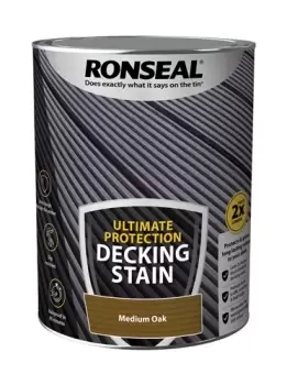 image of Ronseal Ultimate Protection Decking Stain Medium Oak 5L