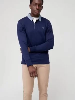 Image of Gant Gant Original Heavy Rugby Long Sleeve Polo Shirt, Evening Blue Size M Men