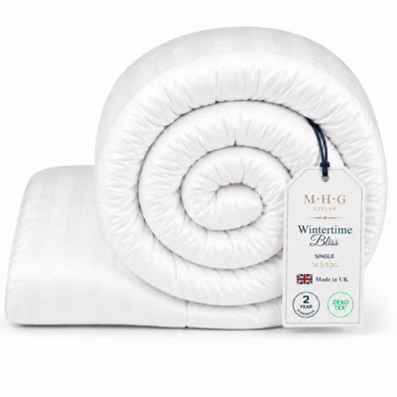 Image of MHG Living 16.5 Tog Winter Duvet - Hotel Quality Striped Microfibre Duvet, Breathable & Hypoallergenic - Single