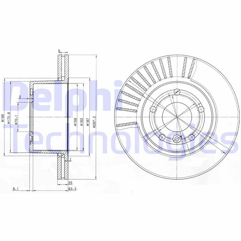 Image of DELPHI Brake disc DELPHI BG3737C