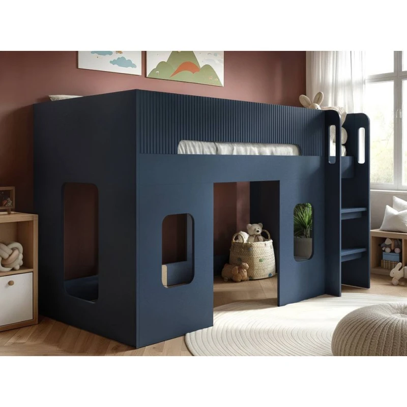 Image of Flair Lino Playhouse Mid Sleeper Bed in Blue Size: Single Blue Unisex Single
