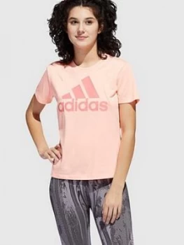 Image of adidas Heat Ready Badge Of Sport Logo T-Shirt - Light Orange, Light Orange, Size 2Xs, Women