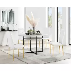 Image of Furniture Box Adley Grey Concrete Effect Storage Dining Table and 4 White Milan Gold Leg Chairs