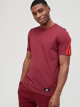 Image of adidas Future Icons 3 Stripe T-Shirt - Burgundy Size XL Men