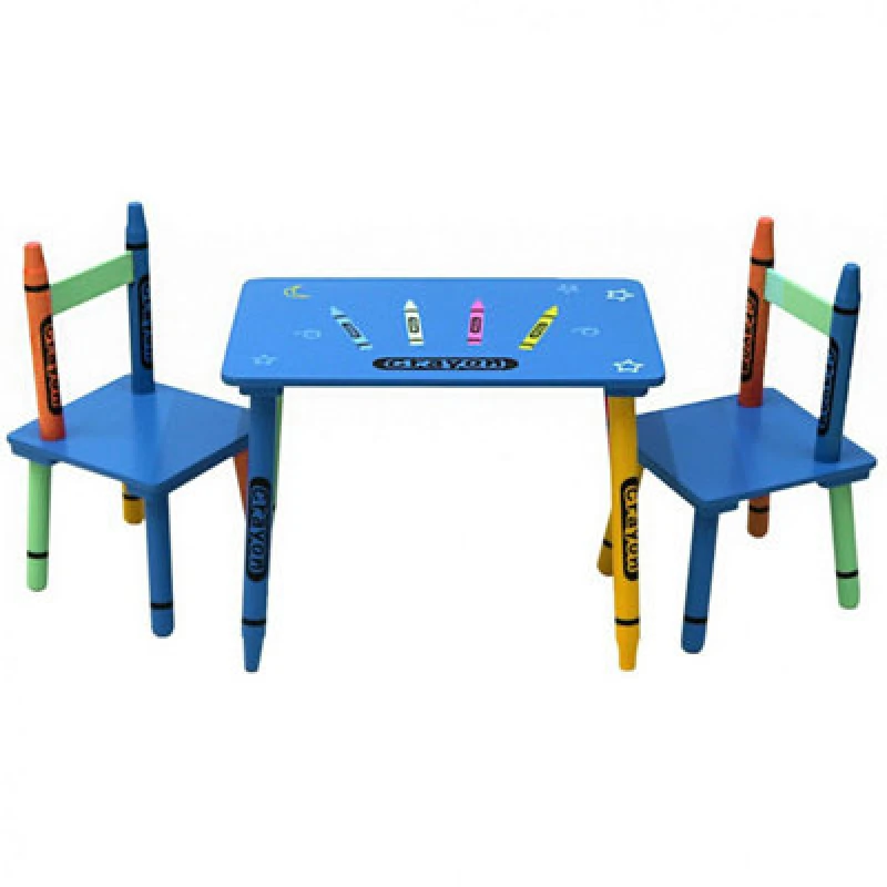 Image of Oypla Childrens Wooden Crayon Table and Chairs Set Multi
