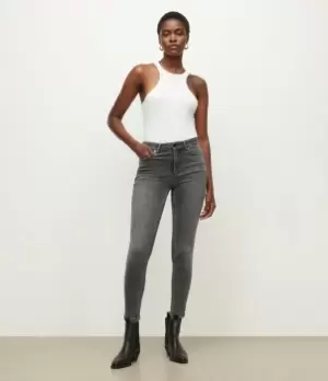 Image of AllSaints Womens Dax High-Rise Size Me Skinny Jeans, Dark Grey, Size: M