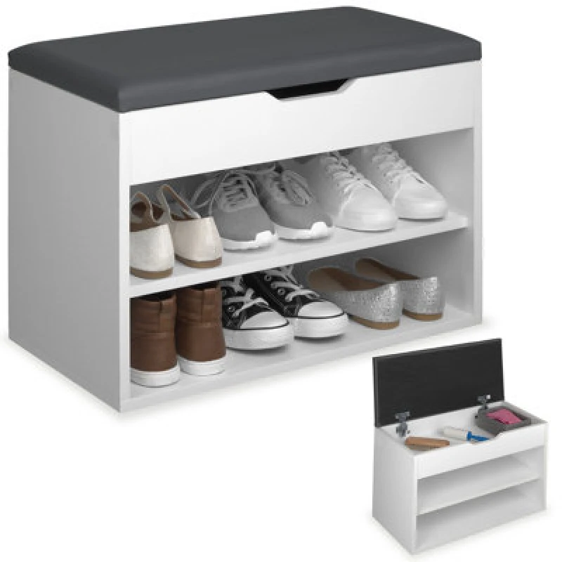 Image of Tectake Shoe Rack Jasmina - Bench With Cushion, 2 Shelves For 6 Pairs Of Shoes, Hinged Lid - 60 Cm - White