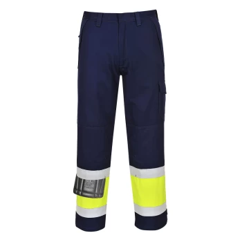 Image of Modaflame Mens Flame Resistant Hi Vis Trousers Yellow / Navy 2XL 34"