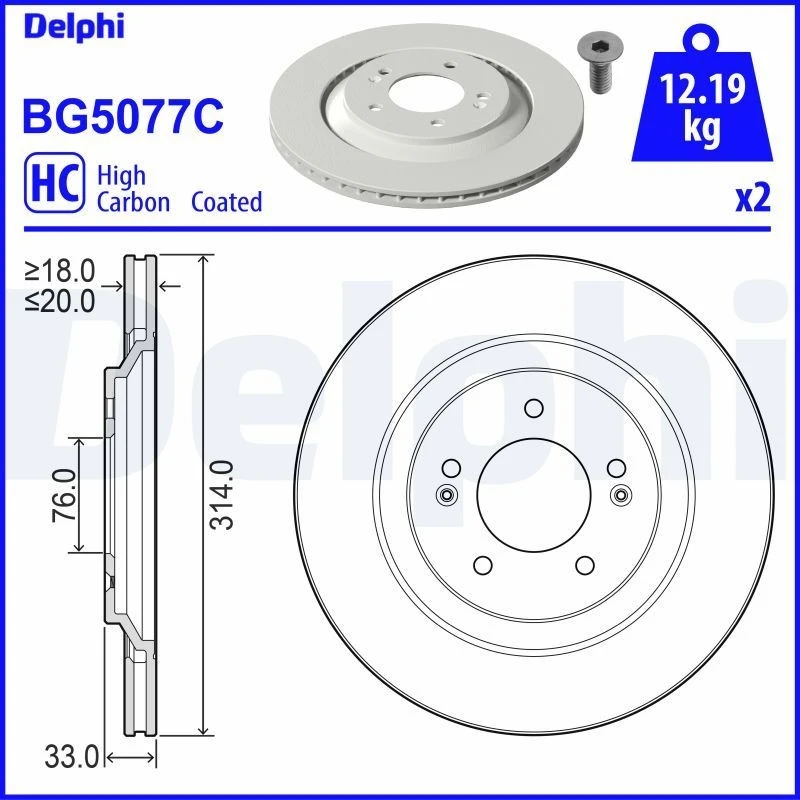 Image of DELPHI Brake disc DELPHI BG5077C