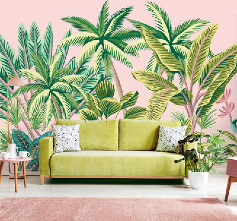 Image of Origin Murals Tropical Palm Trees Pink Matt Smooth Paste The Wall 350Cm Wide X 280Cm High