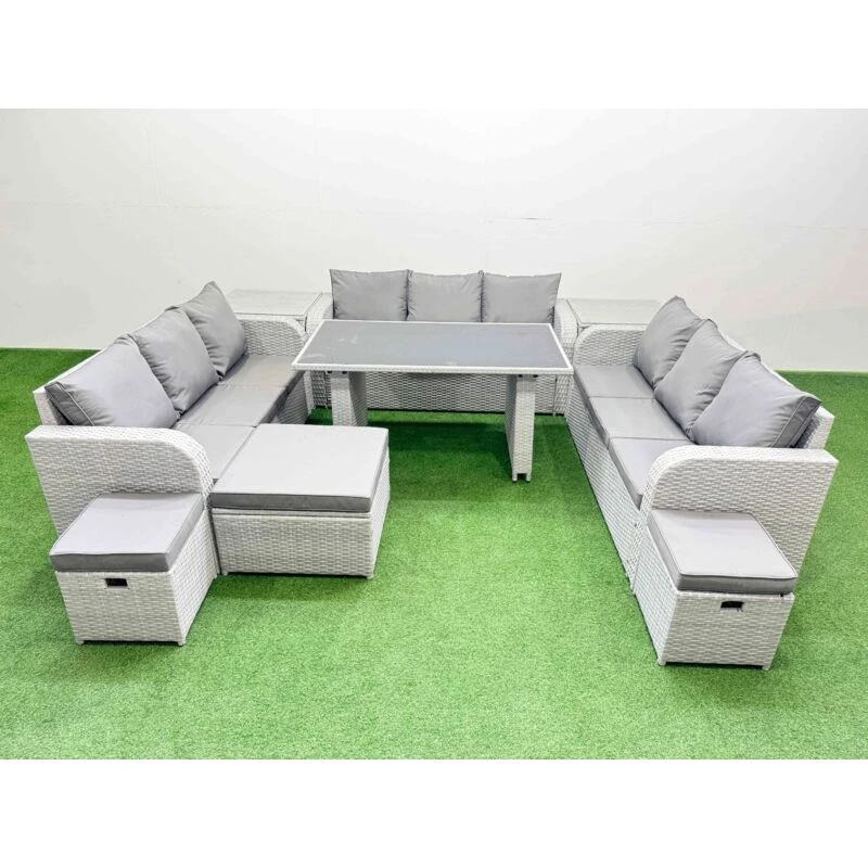 Image of Fimous Patio Garden Furniture Sets with 2 Side Tables 3 Stool Light Grey Light Grey Unisex