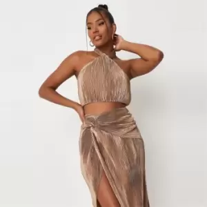 Missguided Satin Plisse Top - Neutral