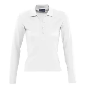 image of SOLS Womens/Ladies Podium Long Sleeve Pique Cotton Polo Shirt (S) (White)