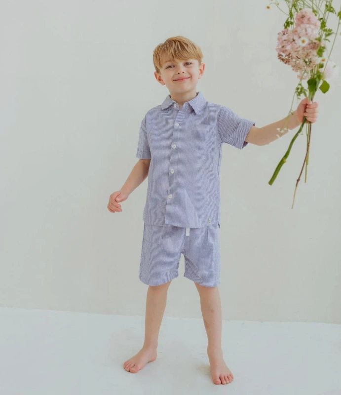 Image of Lilly + Sid Boy's Blue Stripe Woven Shorts Size: 2-3 Years Multicolor Male 2-3 Years