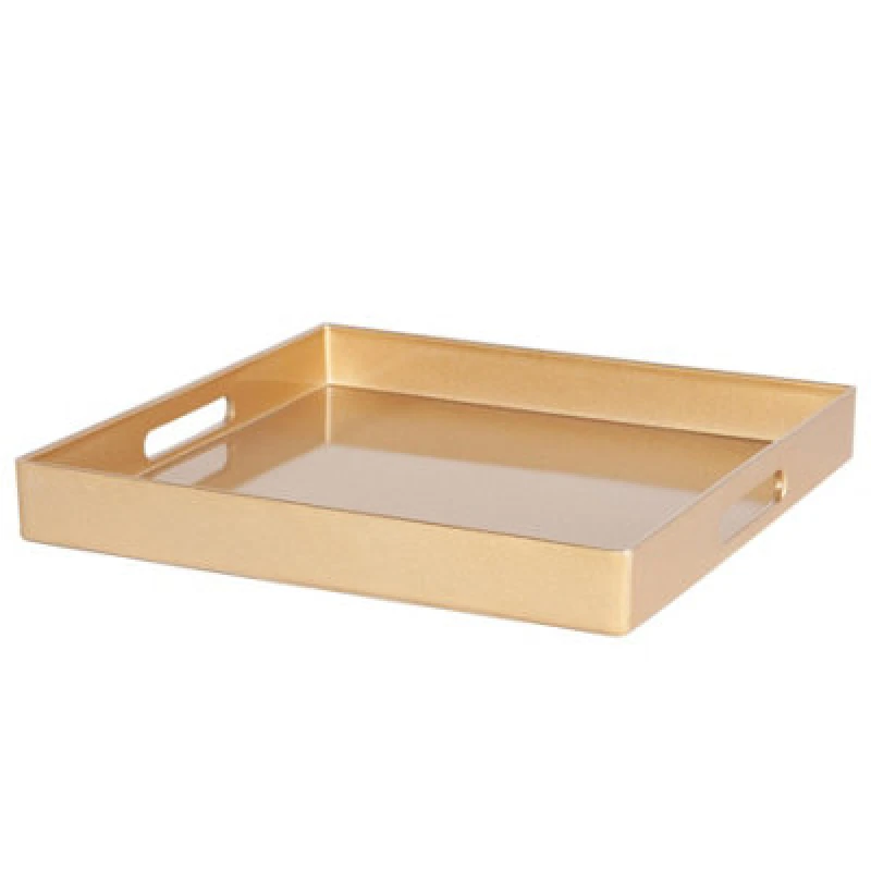 Image of Argon Tableware Serving Tray - 33Cm - Gold Square Tray Metallic Decorative Breakfast Tray Melamine Food Tray