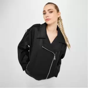 image of Missguided Vintage Faux Leather Biker Jacket - Black