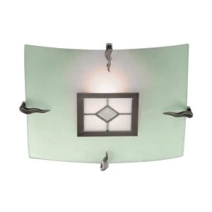 Image of 1 Light Tiffany Flush Ceiling Light Antique Brass