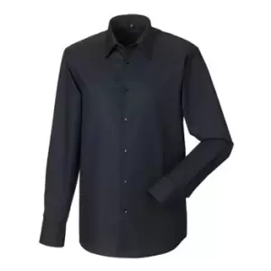 Image of Russell Collection Mens Long Sleeve Easy Care Tailored Oxford Shirt (15.5inch) (Black)
