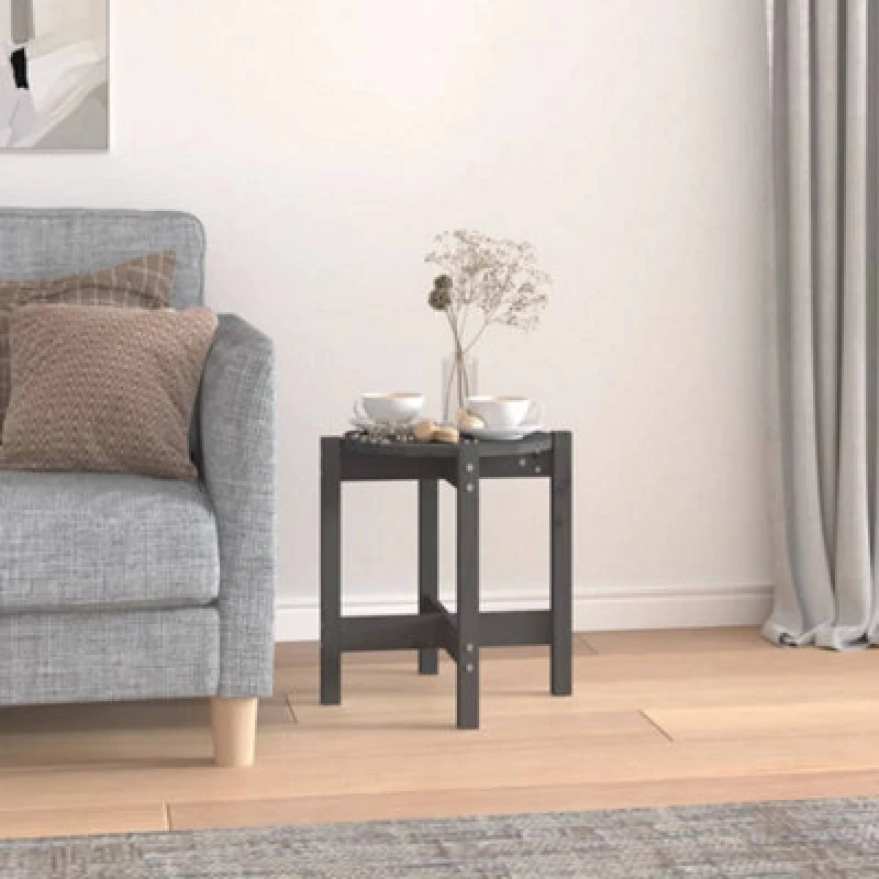 Image of Vidaxl Coffee Table Grey Ø 42.5X45cm Solid Wood Pine, Grey 822314