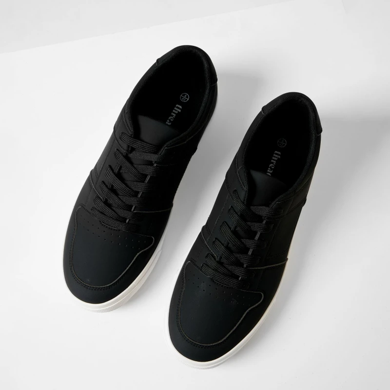 Image of Threadbare Stitch Detail Court Trainers Black male 7