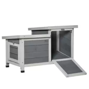 Image of Pawhut Wooden Rabbit Hutch Guinea Pig Cage Bunny Run With Openable Roof - Grey