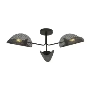Image of Emibig Gomez Black Multi Arm Semi Flush Ceiling light with Brown Fabric Shades, 3x E14