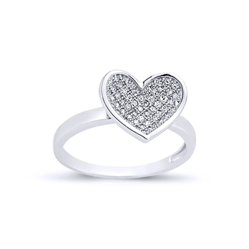 Image of Jewelco London Sterling Silver CZ Concaved Love Heart Bowl Dress Ring - ARN144 Silver