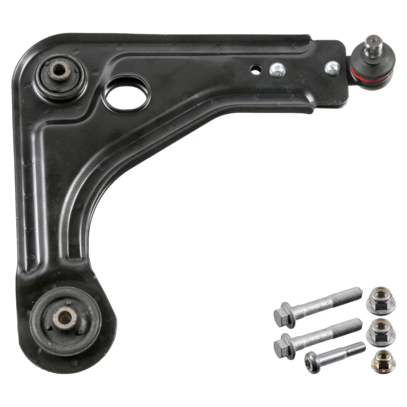 Image of FEBI BILSTEIN 33104 Suspension arm Control Arm, Sheet Steel, OE Turbo NEW, Lower, with rubber mount, with fastening/mounting material Sheet Steel Trac