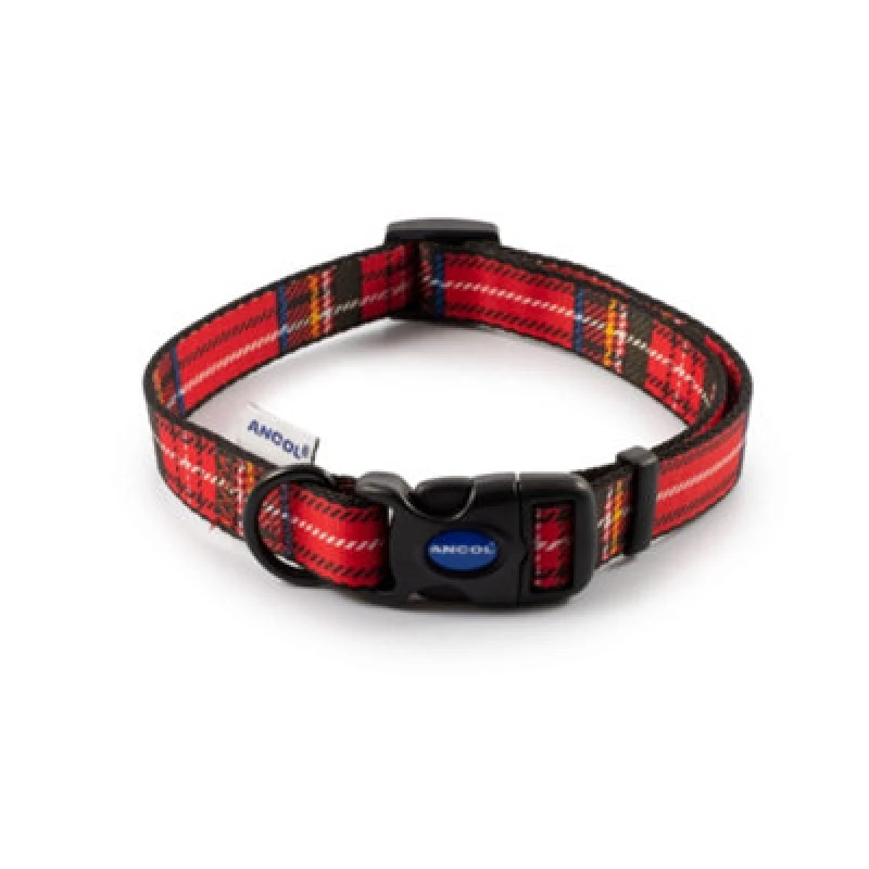 Image of Indulgence Nylon Adjustable Collar Tartan Red 30-50cm Sz 2-5