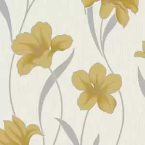 image of Grandeco Ochre Grey Vilamoura Glitter Textured Blown Vinyl Wallpaper