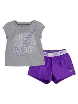 image of Nike Younger Girl Practice Perfect 2 Piece Short Set - Grey/Purple, Purple, Size 12 Months, Women