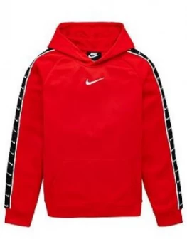 Image of Nike Sportswear Older Boys Swoosh Tape Hoodie - Red, Size XL, 15-16 Years