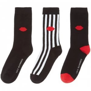 image of Lulu Guinness Stripe lip ankle sock 3 per pack - Black & White