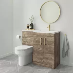 image of 1100mm Wood Effect Toilet and Sink Unit Right Hand with Brass Fittings - Ashford